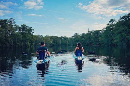 two people on hybrid kayak in myrtle beach
